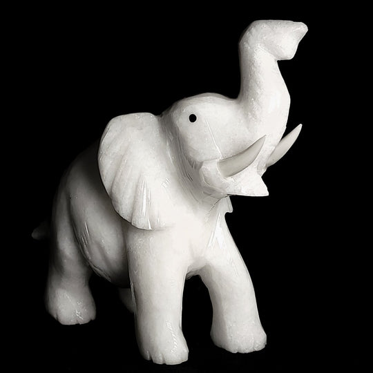 White Calcite Elephant Sculpture, Large 6.5" Hand - Carved Crystal Art Figurine - Earth Perfection