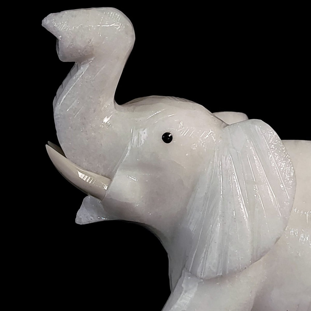 White Calcite Elephant Sculpture, Large 6.5" Hand - Carved Crystal Art Figurine - Earth Perfection