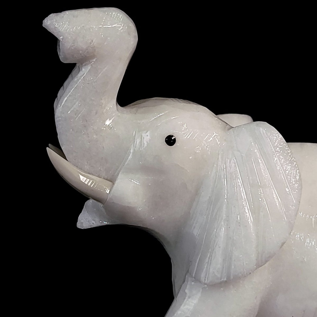 White Calcite Elephant Sculpture, Large 6.5" Hand - Carved Crystal Art Figurine - Earth Perfection