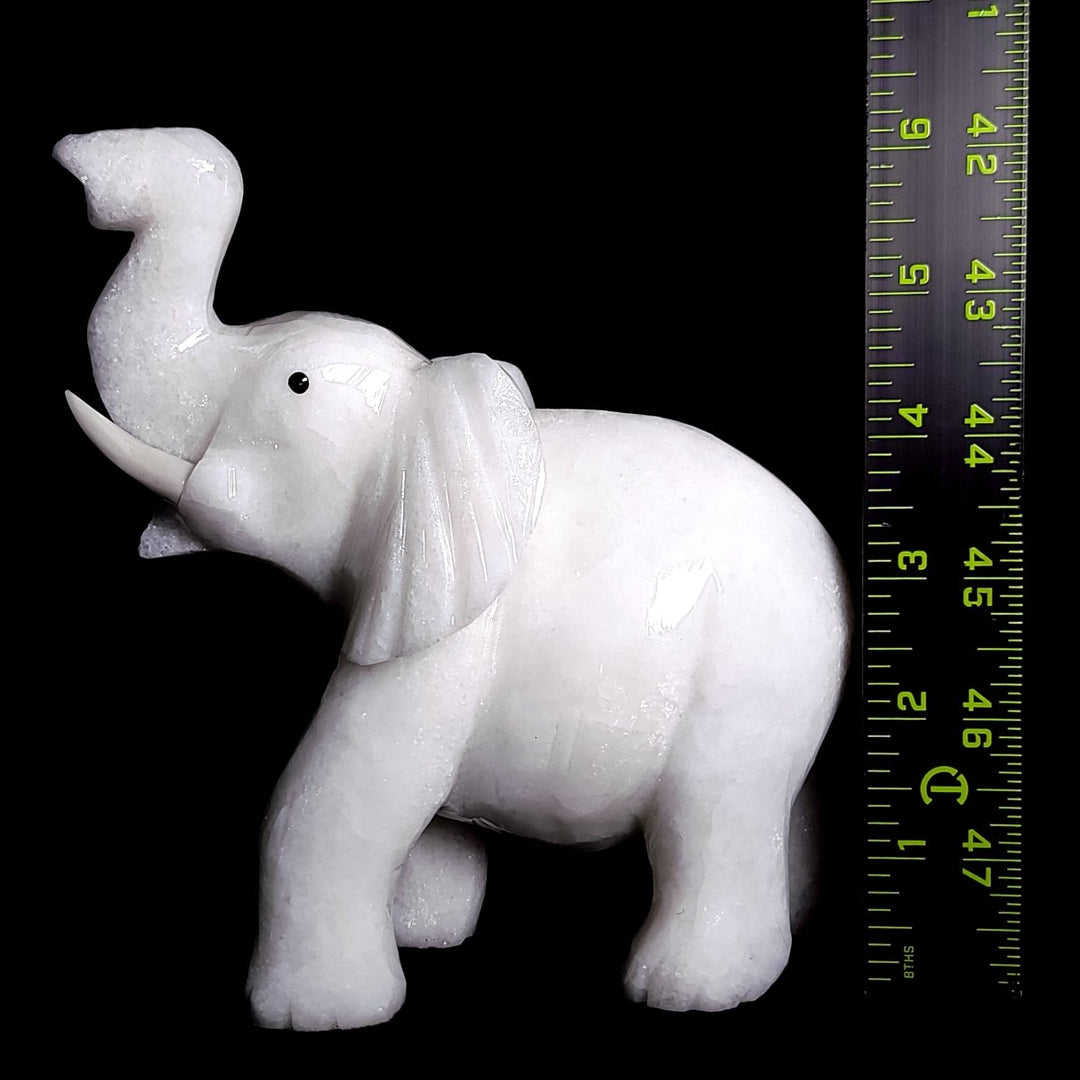 White Calcite Elephant Sculpture, Large 6.5" Hand - Carved Crystal Art Figurine - Earth Perfection