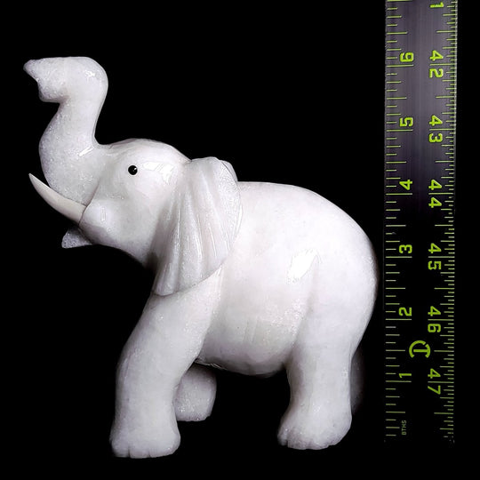 White Calcite Elephant Sculpture, Large 6.5" Hand - Carved Crystal Art Figurine - Earth Perfection
