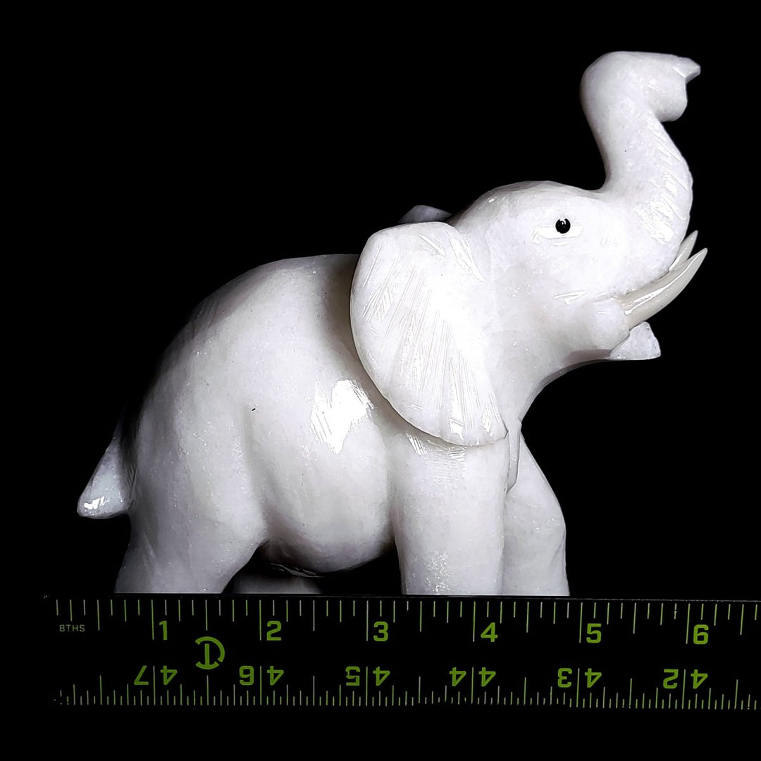 White Calcite Elephant Sculpture, Large 6.5" Hand - Carved Crystal Art Figurine - Earth Perfection