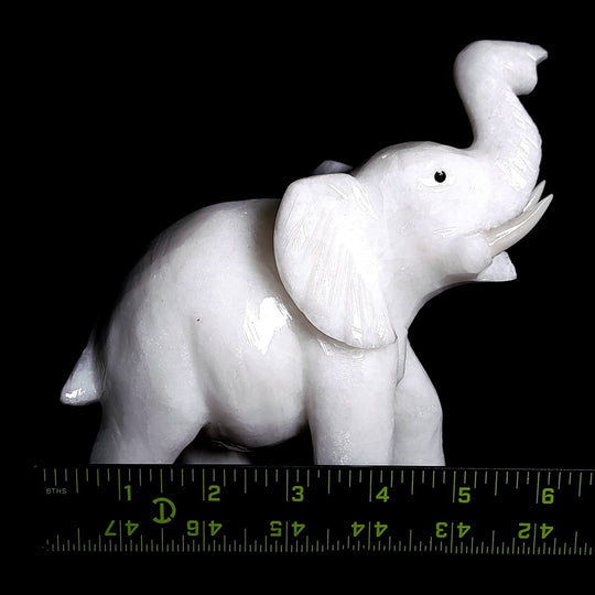 White Calcite Elephant Sculpture, Large 6.5" Hand - Carved Crystal Art Figurine - Earth Perfection