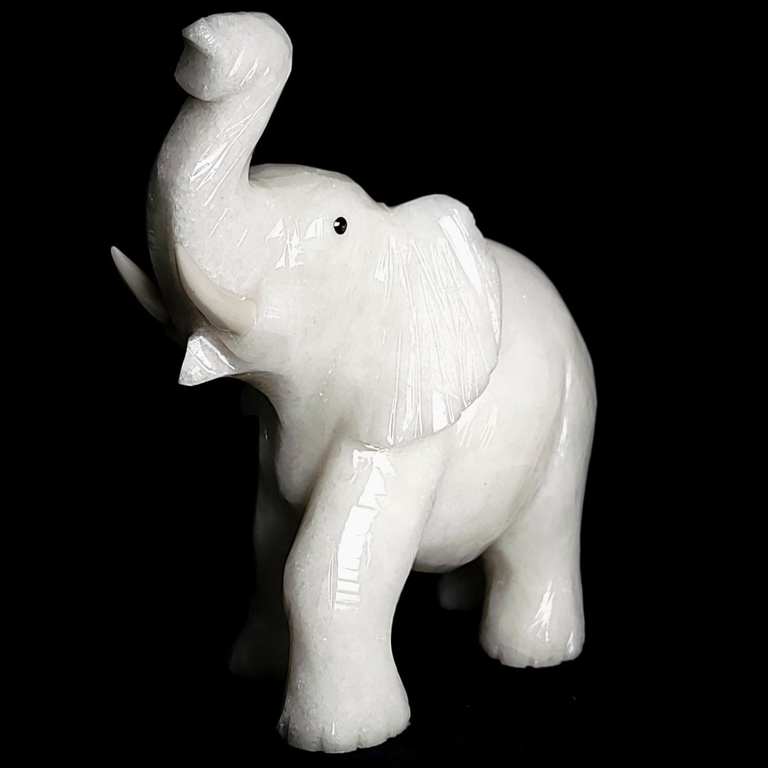 White Calcite Elephant Sculpture, Large 6.5" Hand - Carved Crystal Art Figurine - Earth Perfection