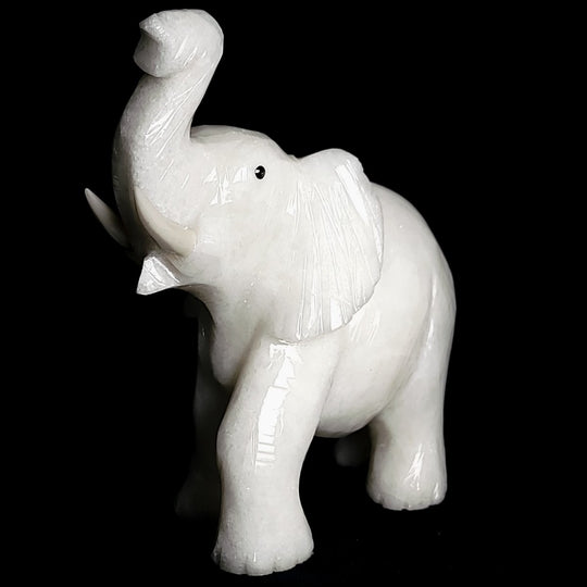 White Calcite Elephant Sculpture, Large 6.5" Hand - Carved Crystal Art Figurine - Earth Perfection