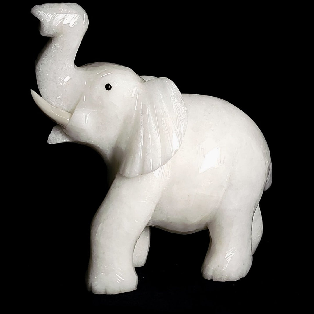 White Calcite Elephant Sculpture, Large 6.5" Hand - Carved Crystal Art Figurine - Earth Perfection