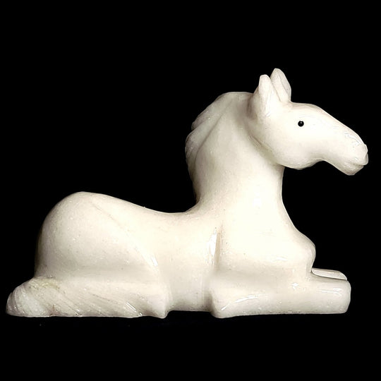 White Calcite Horse Sculpture, Equestrian Decor, Hand - Carved Horse Crystal - Earth Perfection