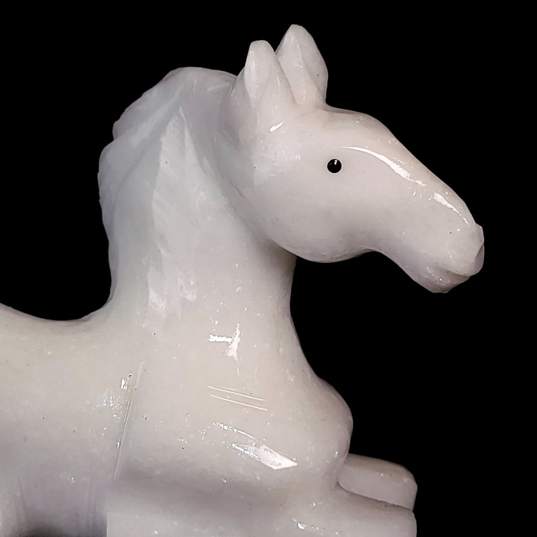 White Calcite Horse Sculpture, Equestrian Decor, Hand - Carved Horse Crystal - Earth Perfection