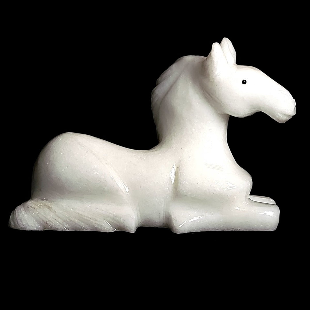 White Calcite Horse Sculpture, Equestrian Decor, Hand - Carved Horse Crystal - Earth Perfection