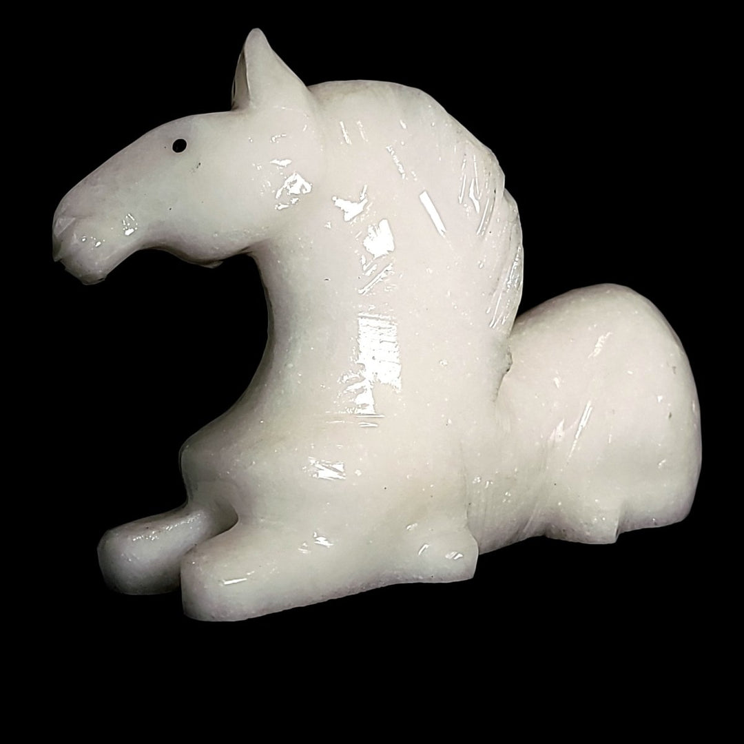 White Calcite Horse Sculpture, Equestrian Decor, Hand - Carved Horse Crystal - Earth Perfection
