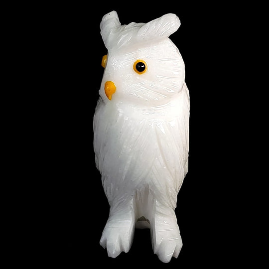 White Calcite Snowy Owl Statue Large 5.5” Crystal Owl Figurine Decor Gift Sculpture - Earth Perfection