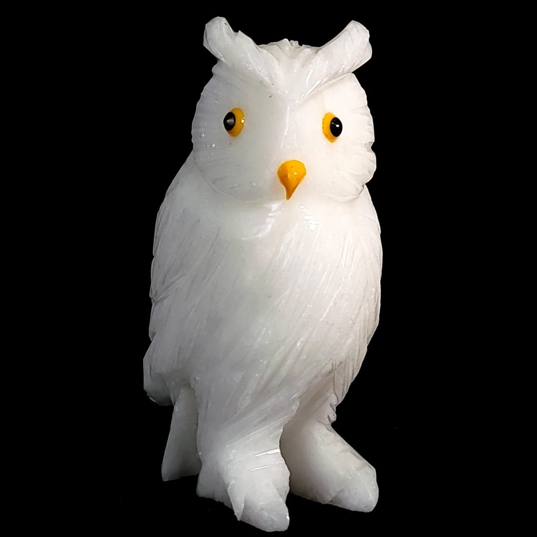 White Calcite Snowy Owl Statue Large 5.5” Crystal Owl Figurine Decor Gift Sculpture - Earth Perfection