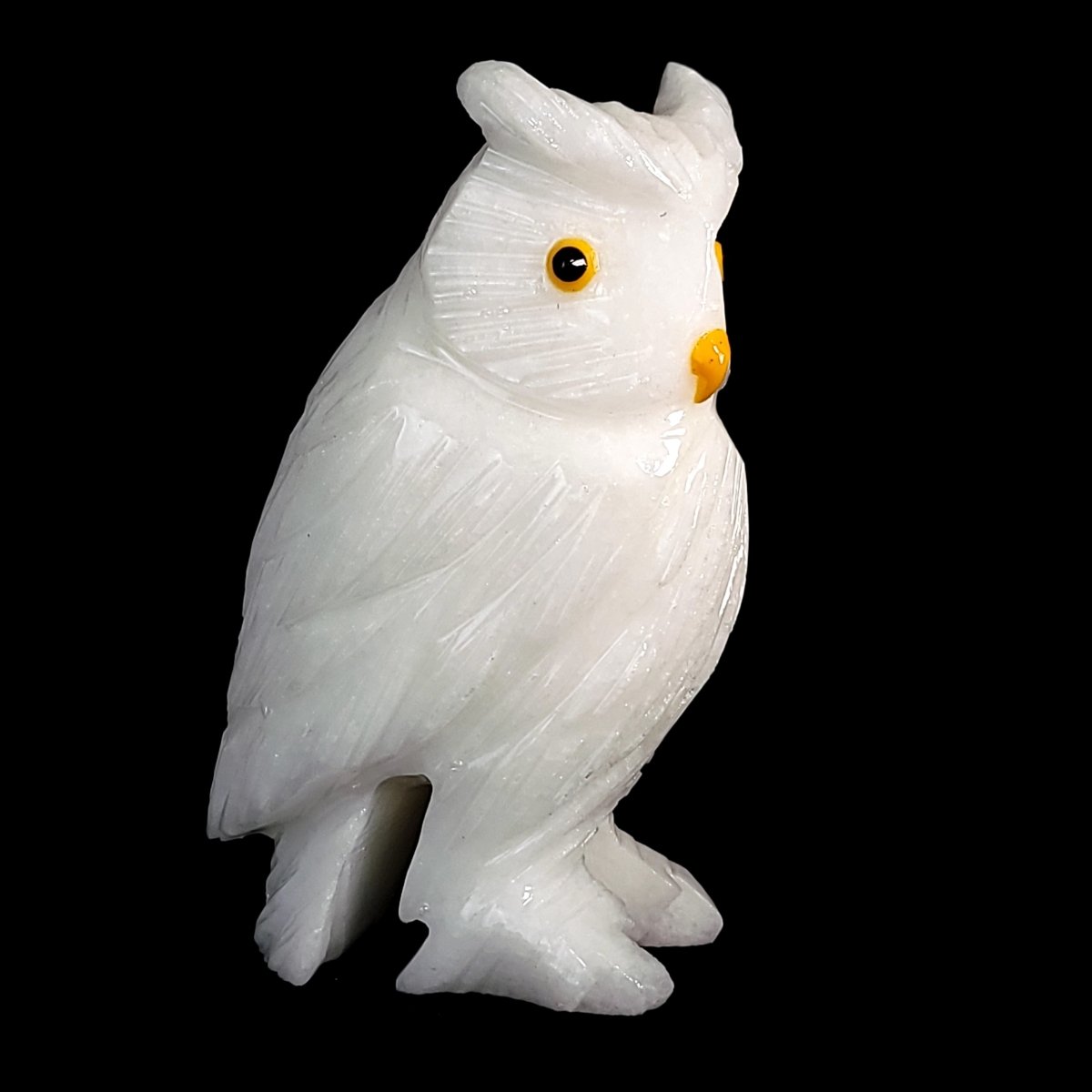 White Calcite Snowy Owl Statue Large 5.5” Crystal Owl Figurine Decor Gift Sculpture - Earth Perfection