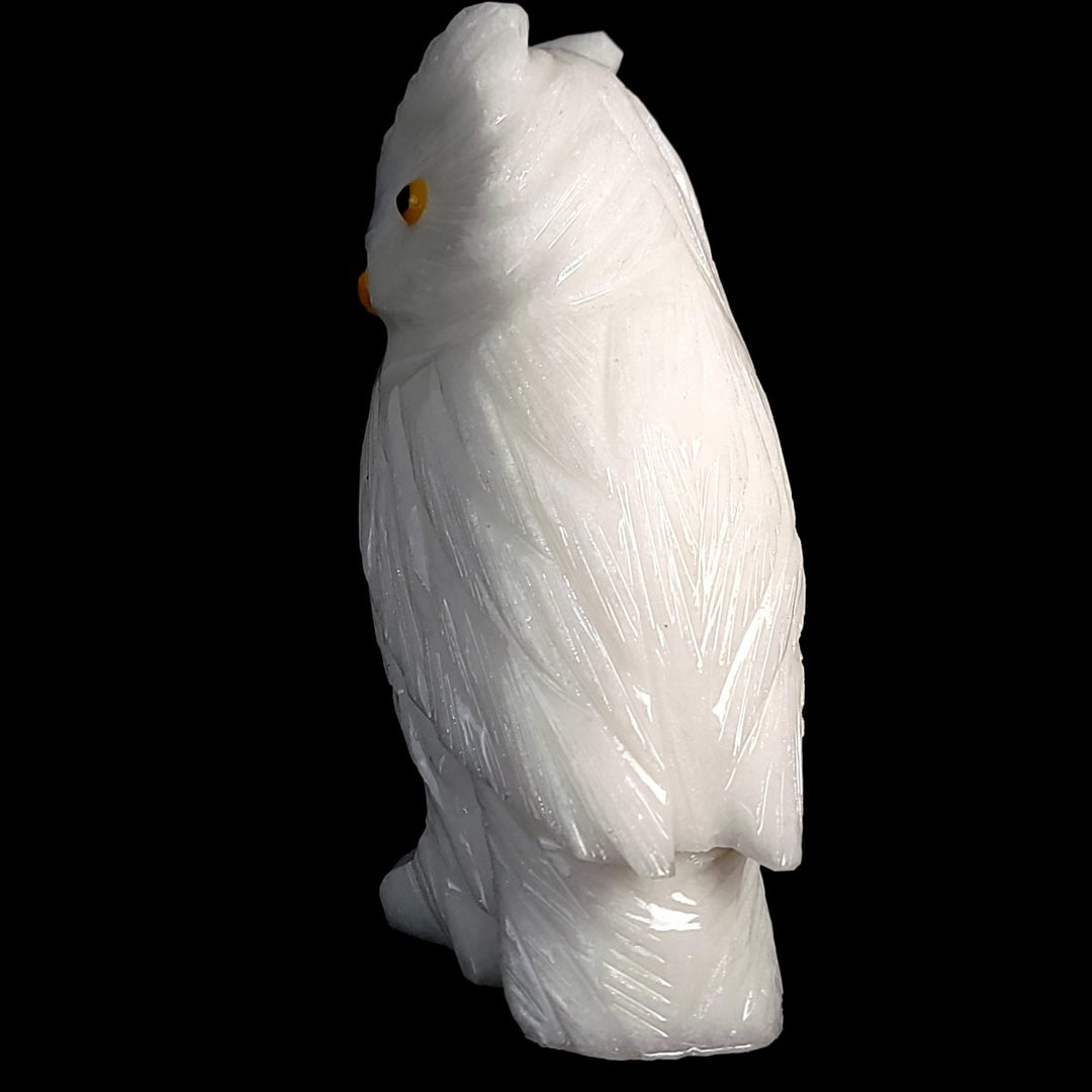 White Calcite Snowy Owl Statue, Large 7" Elegant Crystal Owl, Collector Decor Figurine Sculpture - Earth Perfection