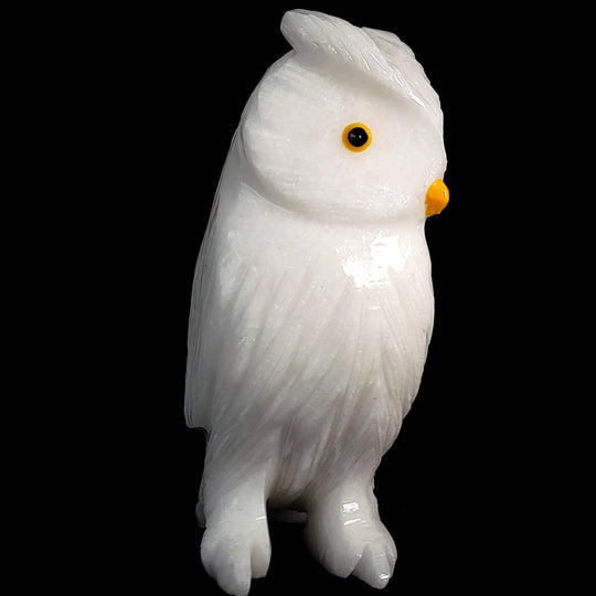 White Calcite Snowy Owl Statue, Large 7" Elegant Crystal Owl, Collector Decor Figurine Sculpture - Earth Perfection