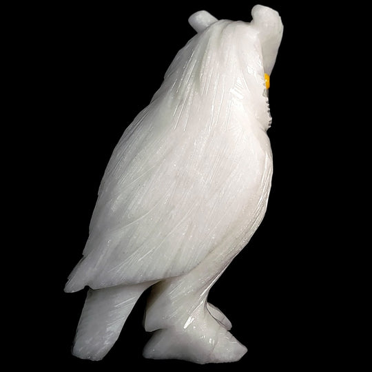White Calcite Snowy Owl Statue, Large 7" Elegant Crystal Owl, Collector Decor Figurine Sculpture - Earth Perfection