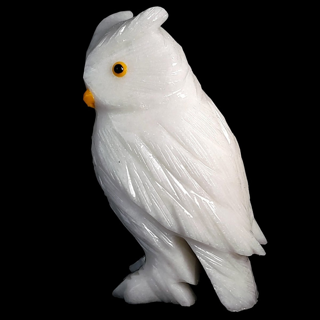 White Calcite Snowy Owl Statue, Large 7" Elegant Crystal Owl, Collector Decor Figurine Sculpture - Earth Perfection