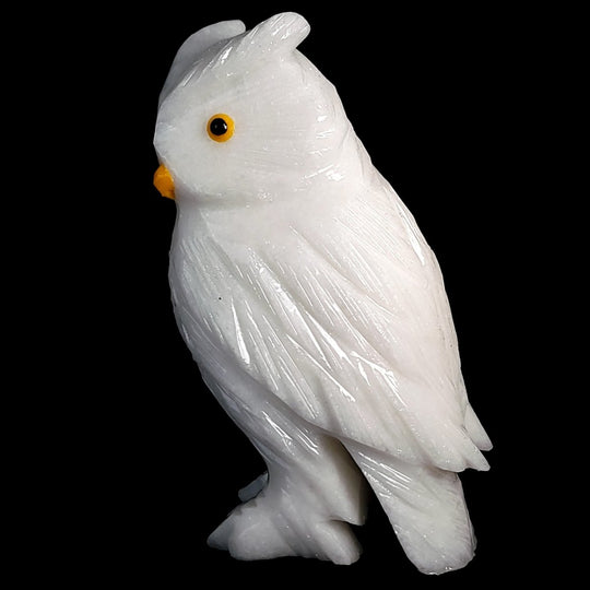 White Calcite Snowy Owl Statue, Large 7" Elegant Crystal Owl, Collector Decor Figurine Sculpture - Earth Perfection