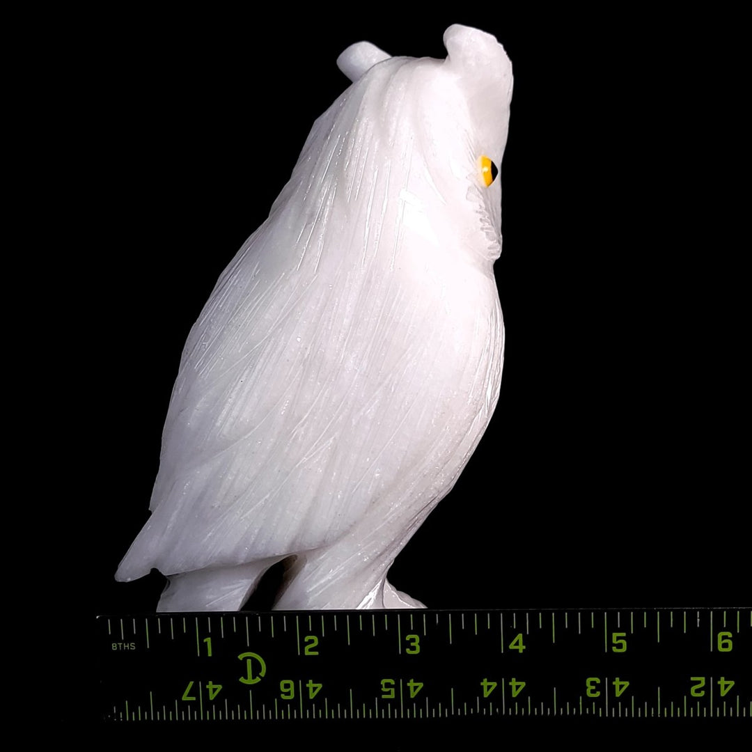 White Calcite Snowy Owl Statue, Large 7" Elegant Crystal Owl, Collector Decor Figurine Sculpture - Earth Perfection