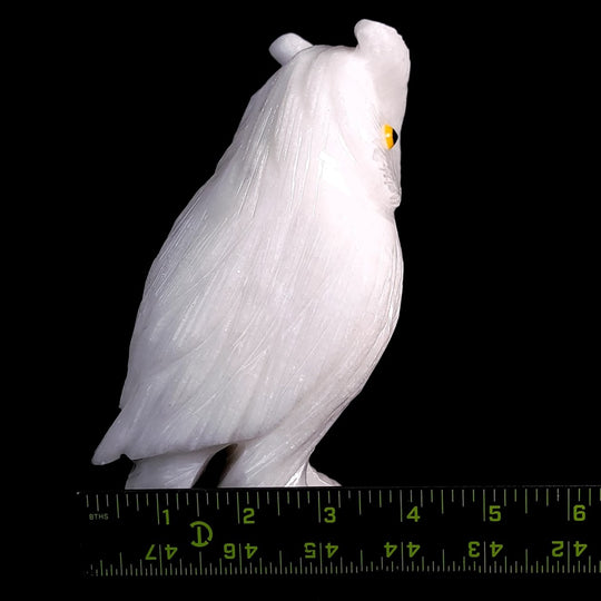 White Calcite Snowy Owl Statue, Large 7" Elegant Crystal Owl, Collector Decor Figurine Sculpture - Earth Perfection
