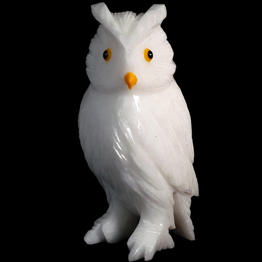 White Calcite Snowy Owl Statue, Large 7" Elegant Crystal Owl, Collector Decor Figurine Sculpture - Earth Perfection