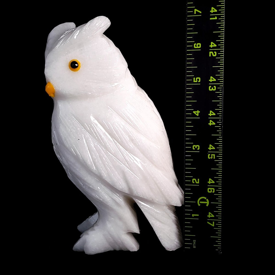 White Calcite Snowy Owl Statue, Large 7" Elegant Crystal Owl, Collector Decor Figurine Sculpture - Earth Perfection