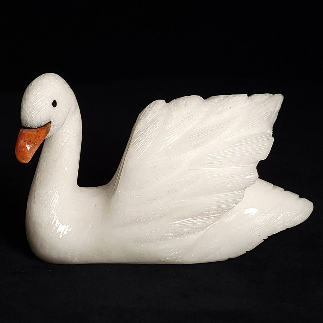 White Calcite Swan Statue Large 5.5” Crystal Swan Figurine Decor Gift Sculpture - Earth Perfection
