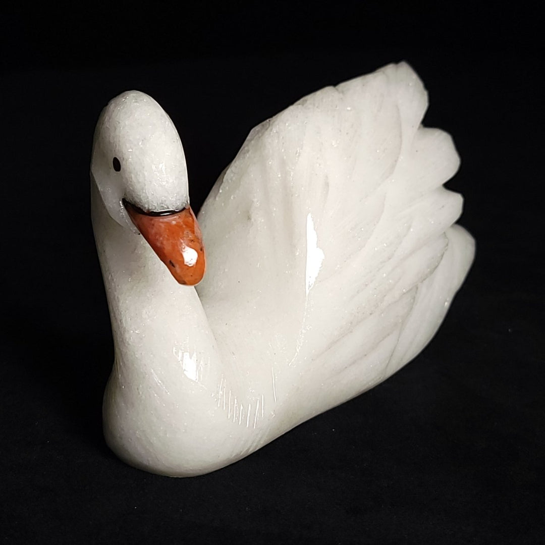 White Calcite Swan Statue Large 5.5” Crystal Swan Figurine Decor Gift Sculpture - Earth Perfection