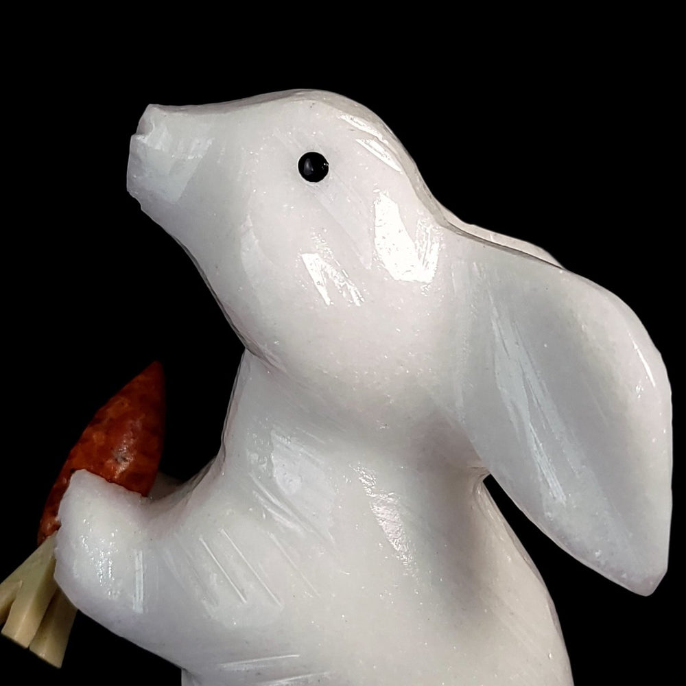 White Rabbit Statue 4.5” Hare Figurine Sculpture, Crystal White Calcite Bunny Art Gift Decor - Earth Perfection