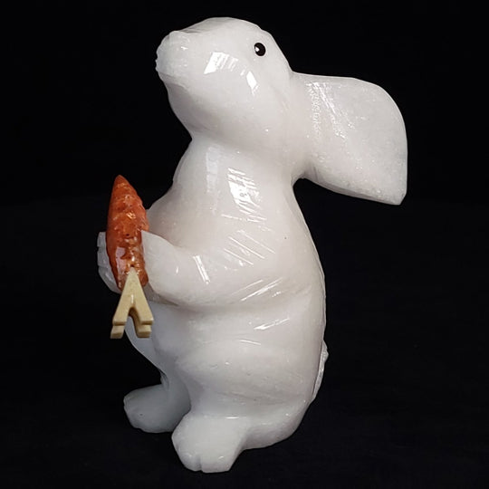 White Rabbit Statue 4.5” Hare Figurine Sculpture, Crystal White Calcite Bunny Art Gift Decor - Earth Perfection