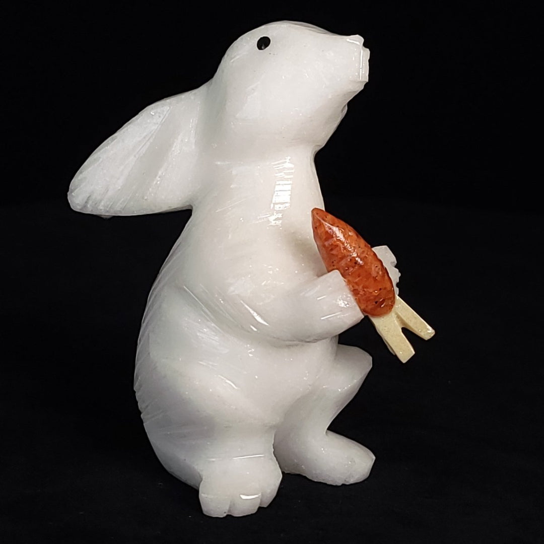 White Rabbit Statue 4.5” Hare Figurine Sculpture, Crystal White Calcite Bunny Art Gift Decor - Earth Perfection