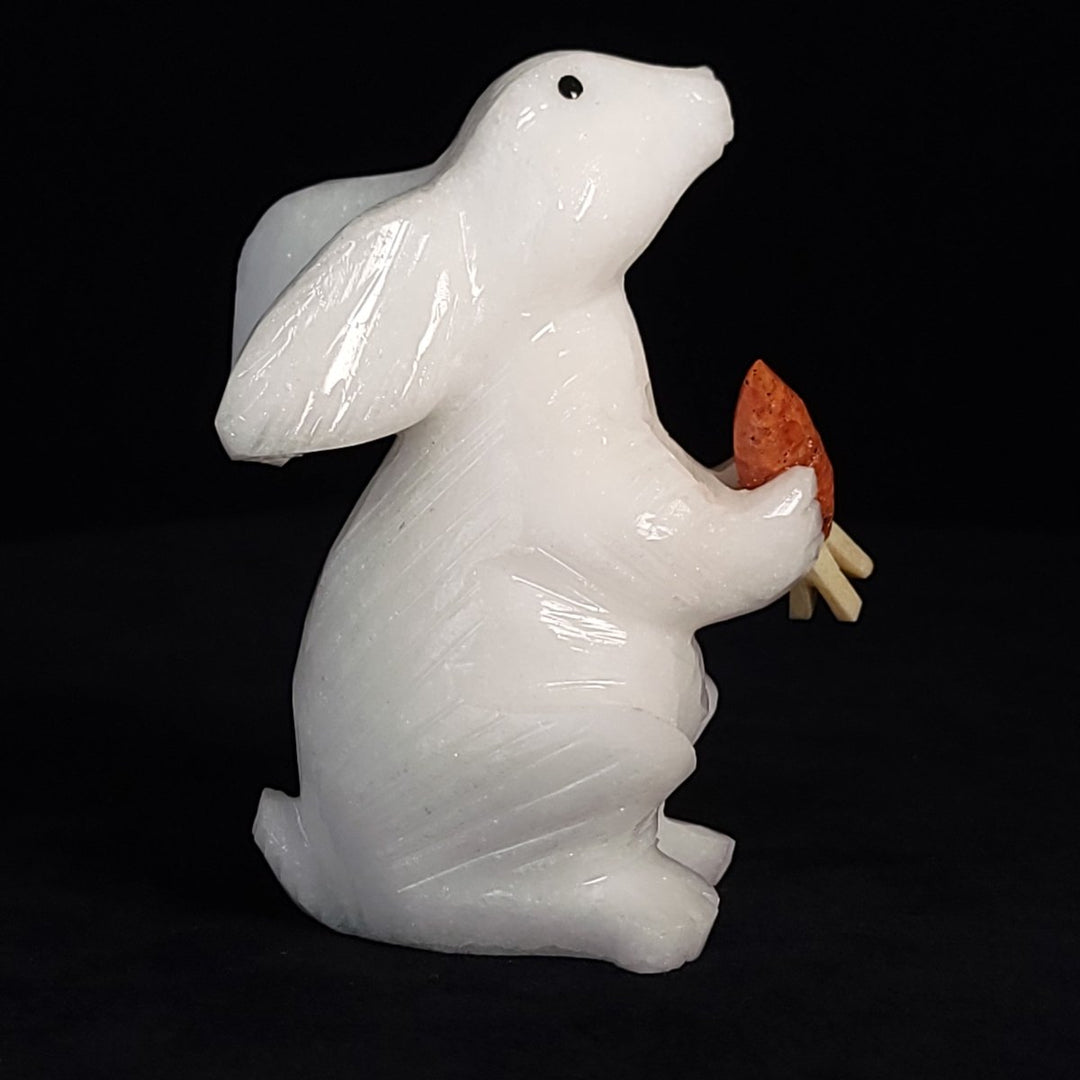 White Rabbit Statue 4.5” Hare Figurine Sculpture, Crystal White Calcite Bunny Art Gift Decor - Earth Perfection